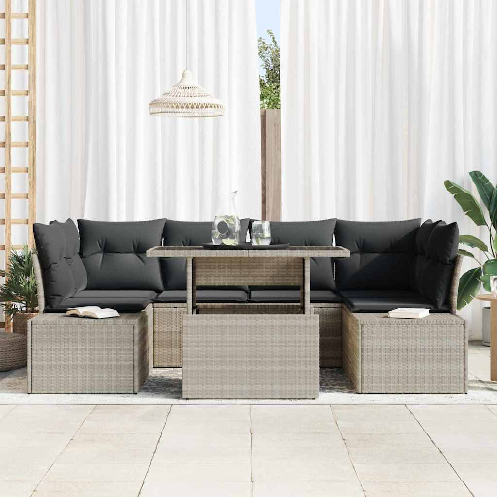 Sofa Sæt med pude 7 pcs Lysegrå polyrattan