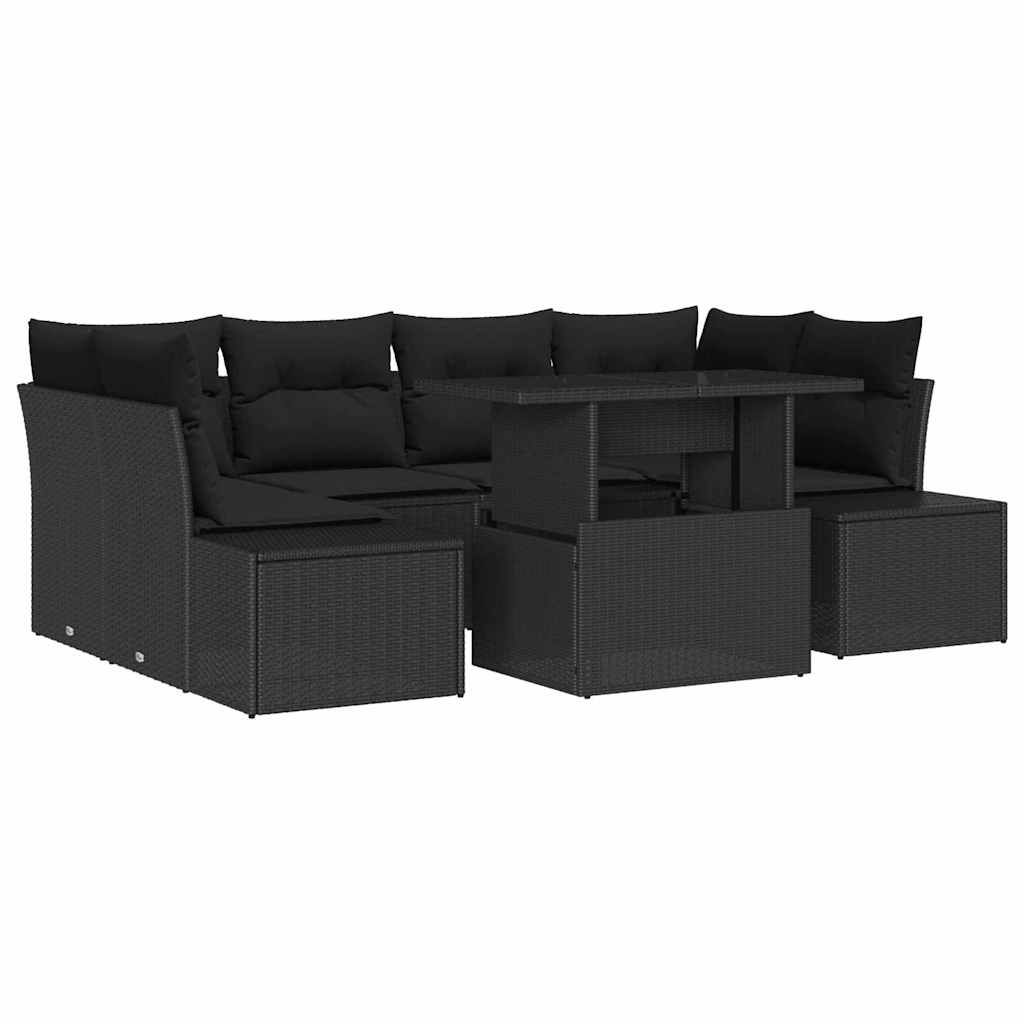 Sofa Sæt med pude 7 pcs Sort polyrattan