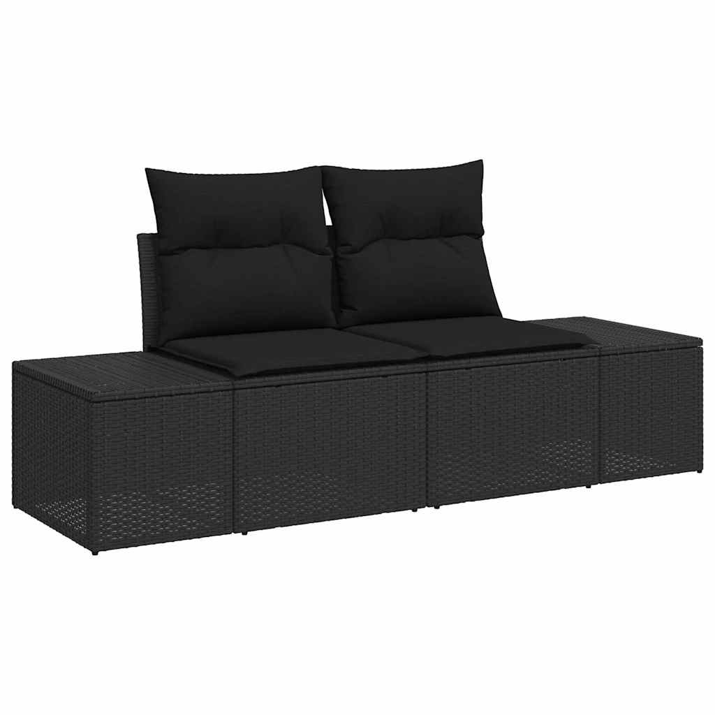 Sofa Sæt med pude 7 pcs Sort polyrattan