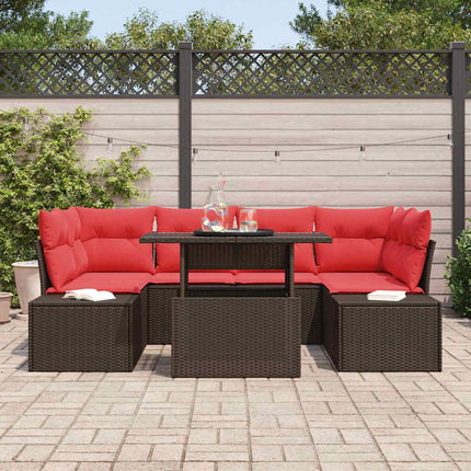 Sofa Sæt med pude 7 pcs Brun og Rød polyrattan