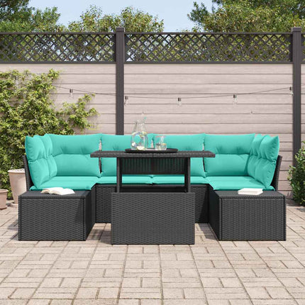 Sofa Sæt 7 stk. 6-Antal sæder Sort og Blå polyrattan