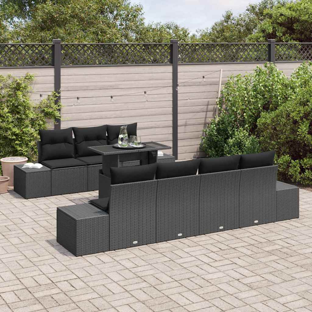 Sofa Sæt med pude 8 pcs Sort polyrattan