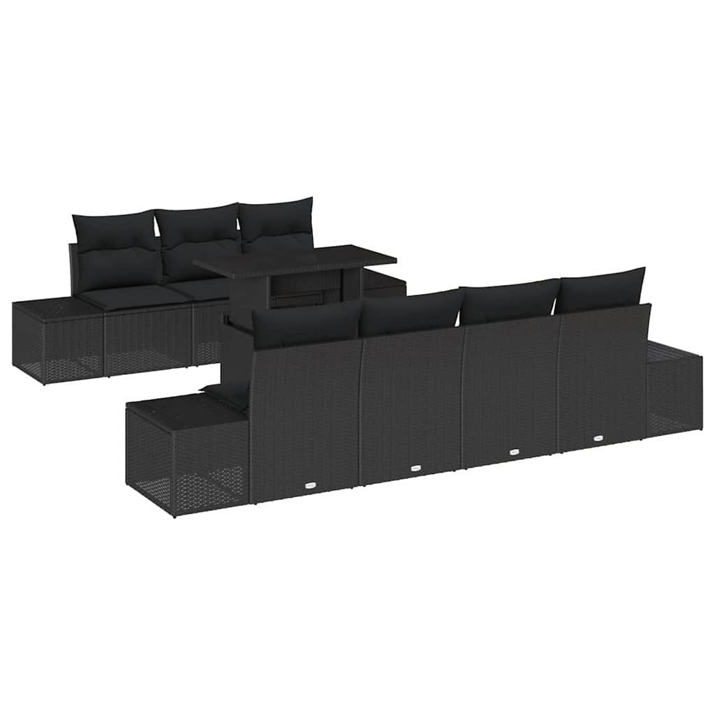 Sofa Sæt med pude 8 pcs Sort polyrattan