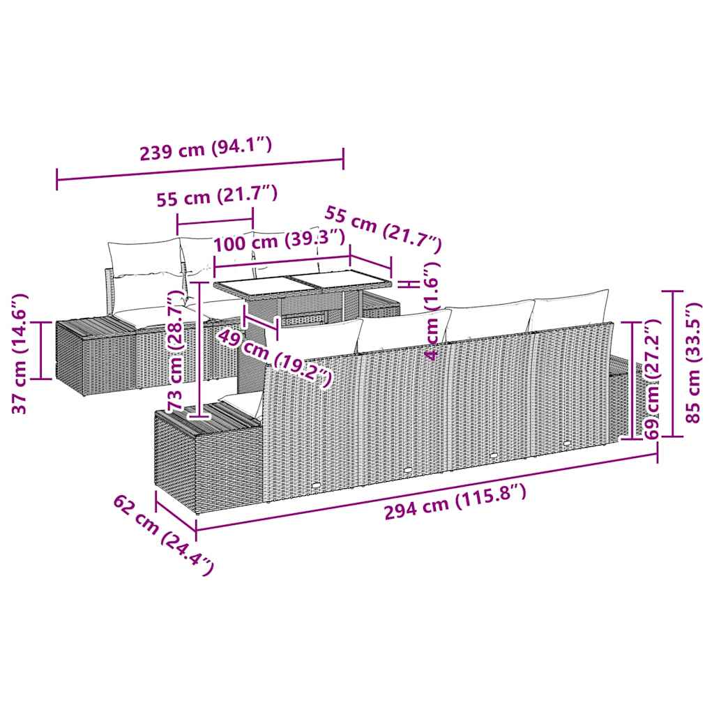 Sofa Sæt med pude 8 pcs Sort polyrattan