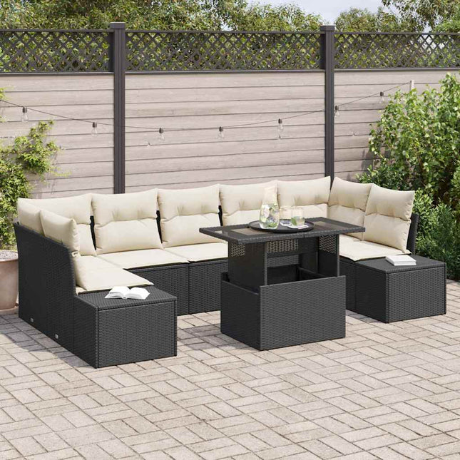 Sofa Sæt 8 stk. Sort og Cream polyrattan