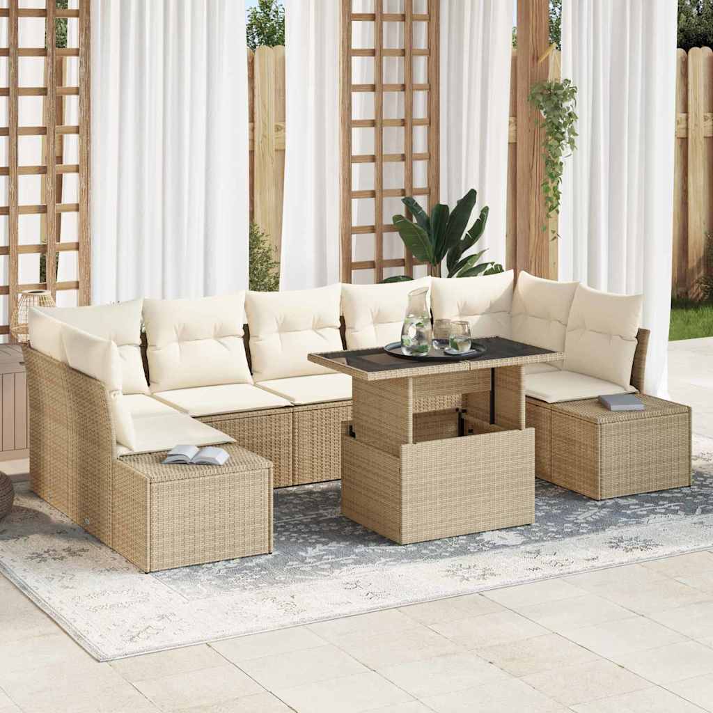 Sofa Sæt med pude 8 pcs Beige og creme polyrattan