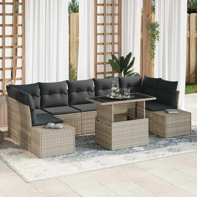 Sofa Sæt med pude 8 pcs Lysegrå polyrattan