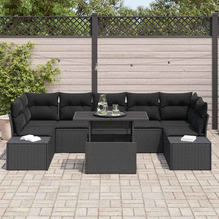 Sofa Sæt med pude 8 pcs Sort polyrattan