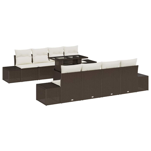 Havesofa Sæt med pude 9 pcs Brun og Creme polyrattan