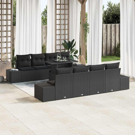 Havesofa Sæt med pude 9 pcs Sort polyrattan