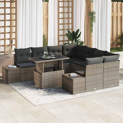 Havesofa Sæt med pude 9 pcs Grå polyrattan
