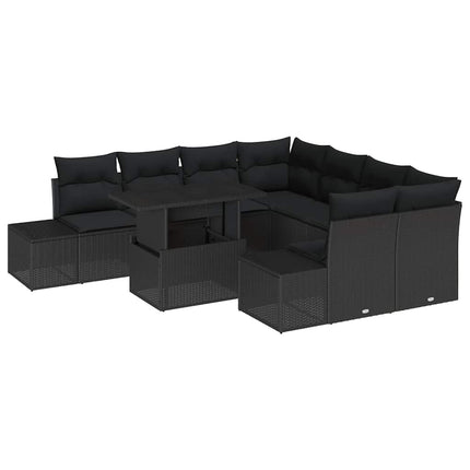 Havesofa Sæt 9 stk. Sort polyrattan