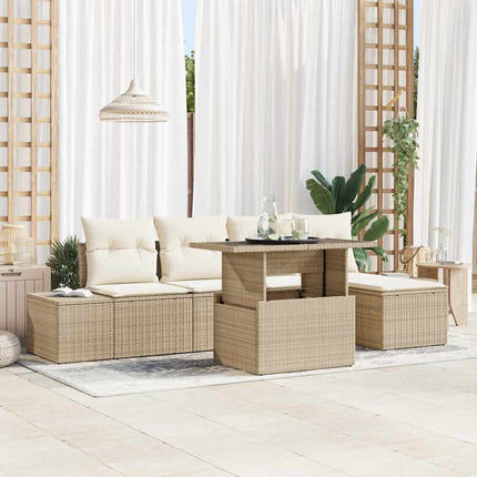 Havesofa Sæt 6 stk. Beige og creme polyrattan