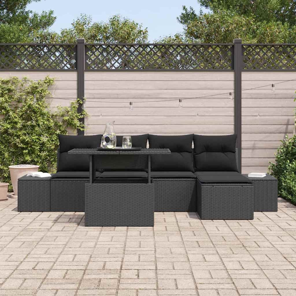 Sofa Sæt med pude med opbevaring 6 pcs Sort polyrattan