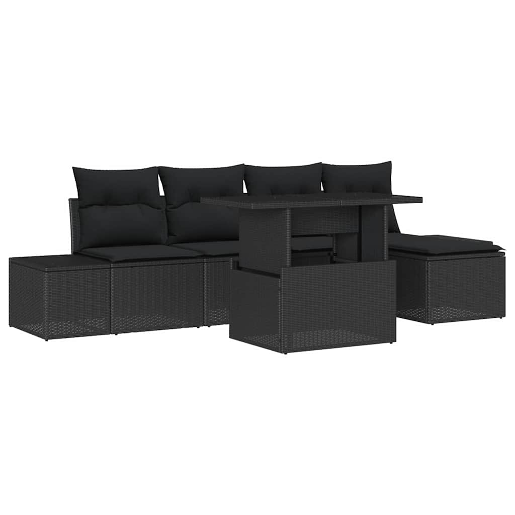 Sofa Sæt med pude med opbevaring 6 pcs Sort polyrattan