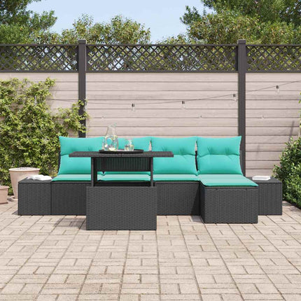 Havesofa Sæt 6 stk. Sort og Blå polyrattan