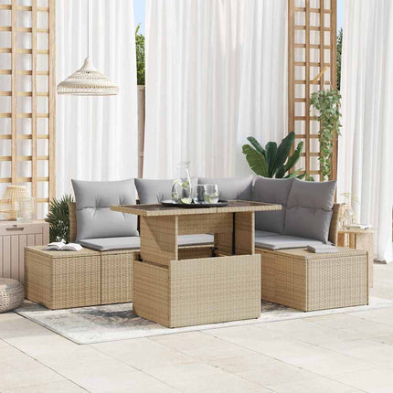 Havesofa Sæt med pude 5 pcs Beige og lys grå polyrattan