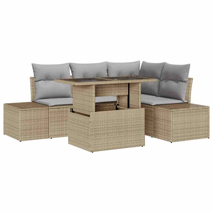 Havesofa Sæt med pude 5 pcs Beige og lys grå polyrattan