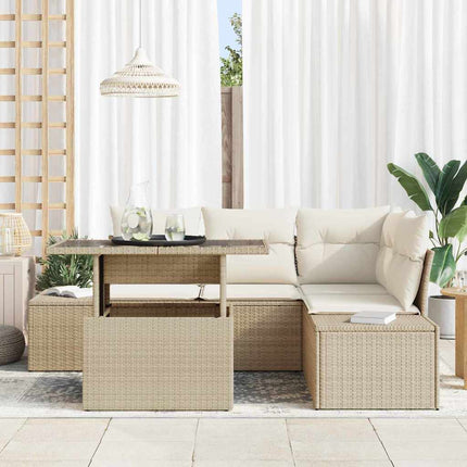 Havesofa Sæt med pude 5 pcs Beige og creme polyrattan