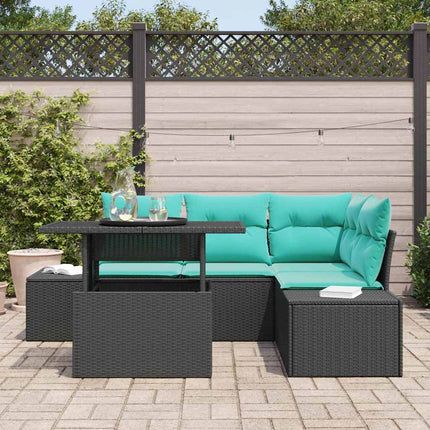 Havesofa Sæt 6 stk. 4-Antal sæder Sort og Blå polyrattan