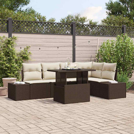 Havesofa Sæt med pude 6 pcs Brun Poly rattan