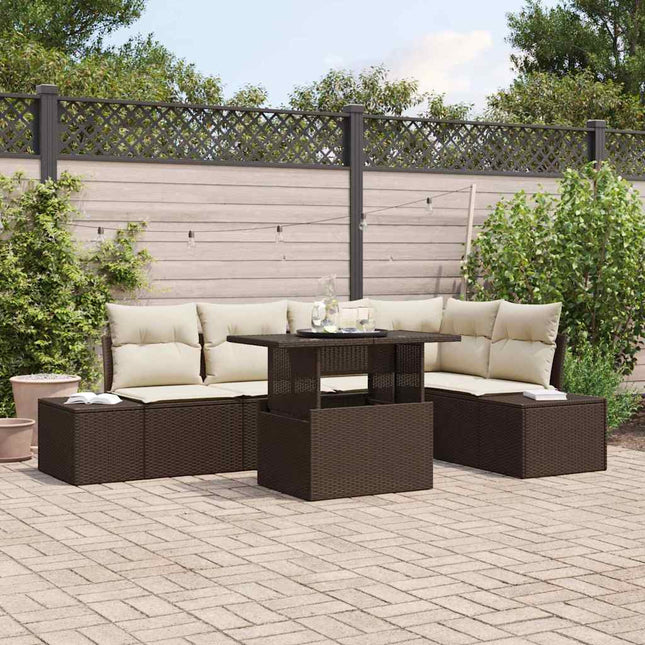 Havesofa Sæt med pude 6 pcs Brun Poly rattan