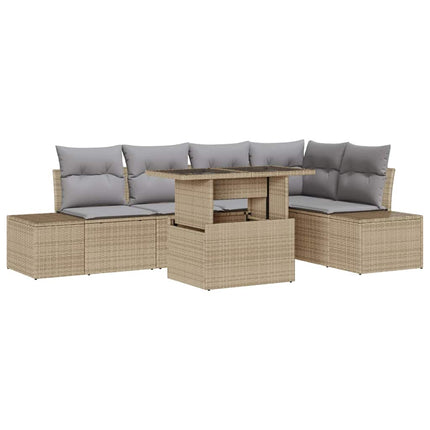 Havesofa Sæt med pude 6 pcs Beige Poly rattan