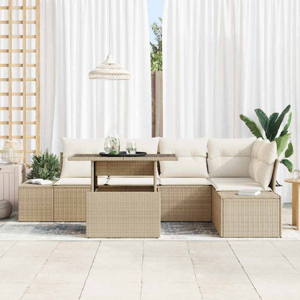 Havesofa Sæt med pude 6 pcs Beige polyrattan