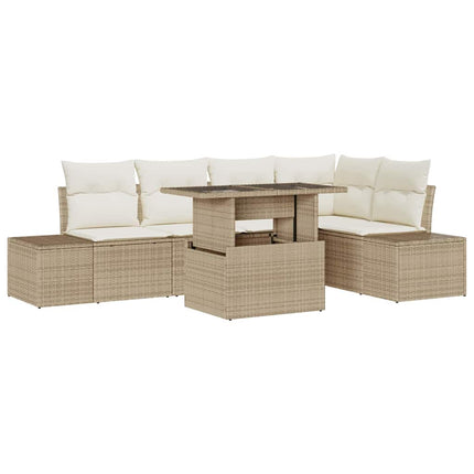 Havesofa Sæt med pude 6 pcs Beige polyrattan