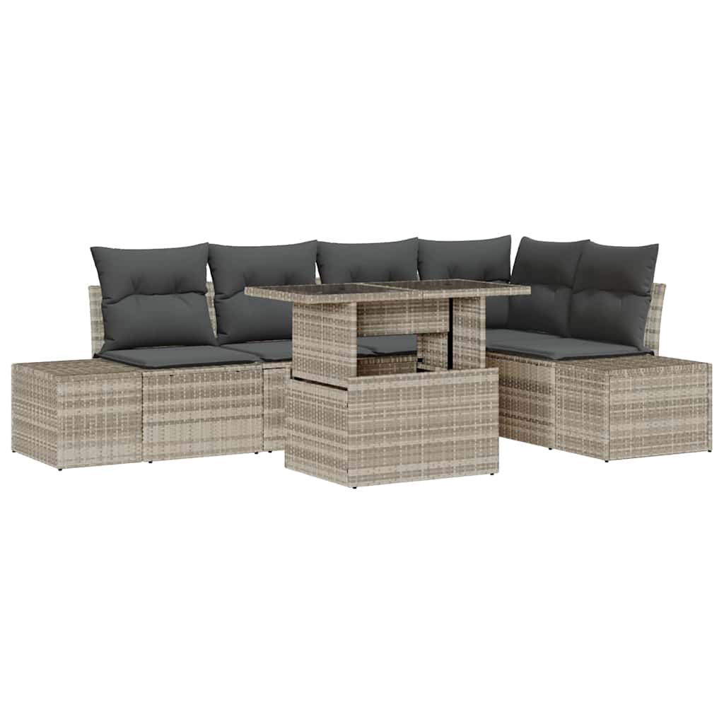 Havesofa Sæt med pude 6 pcs Lysegrå Poly rattan