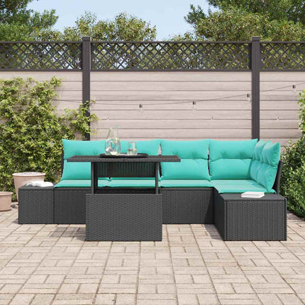 Havesofa Sæt 6 stk. 5-Antal sæder Sort og Blå polyrattan