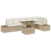 Havesofa Sæt med pude 7 pcs Beige og creme polyrattan