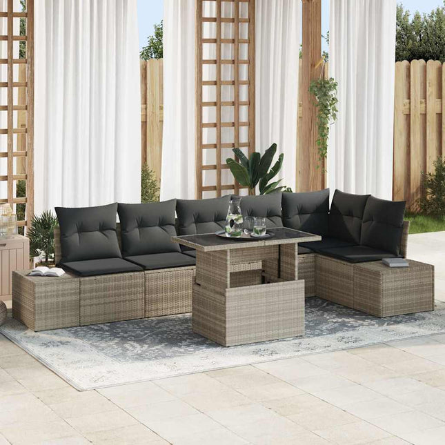 Havesofa Sæt med pude 7 pcs Lysegrå polyrattan