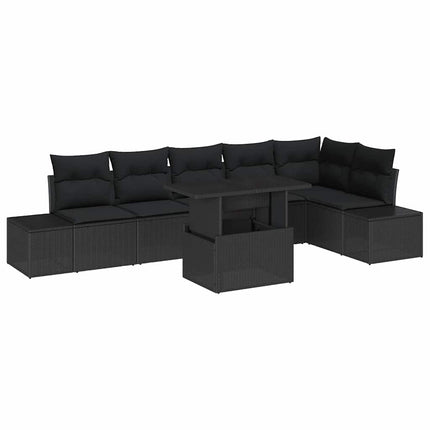 Havesofa Sæt med pude med opbevaring 7 pcs Sort