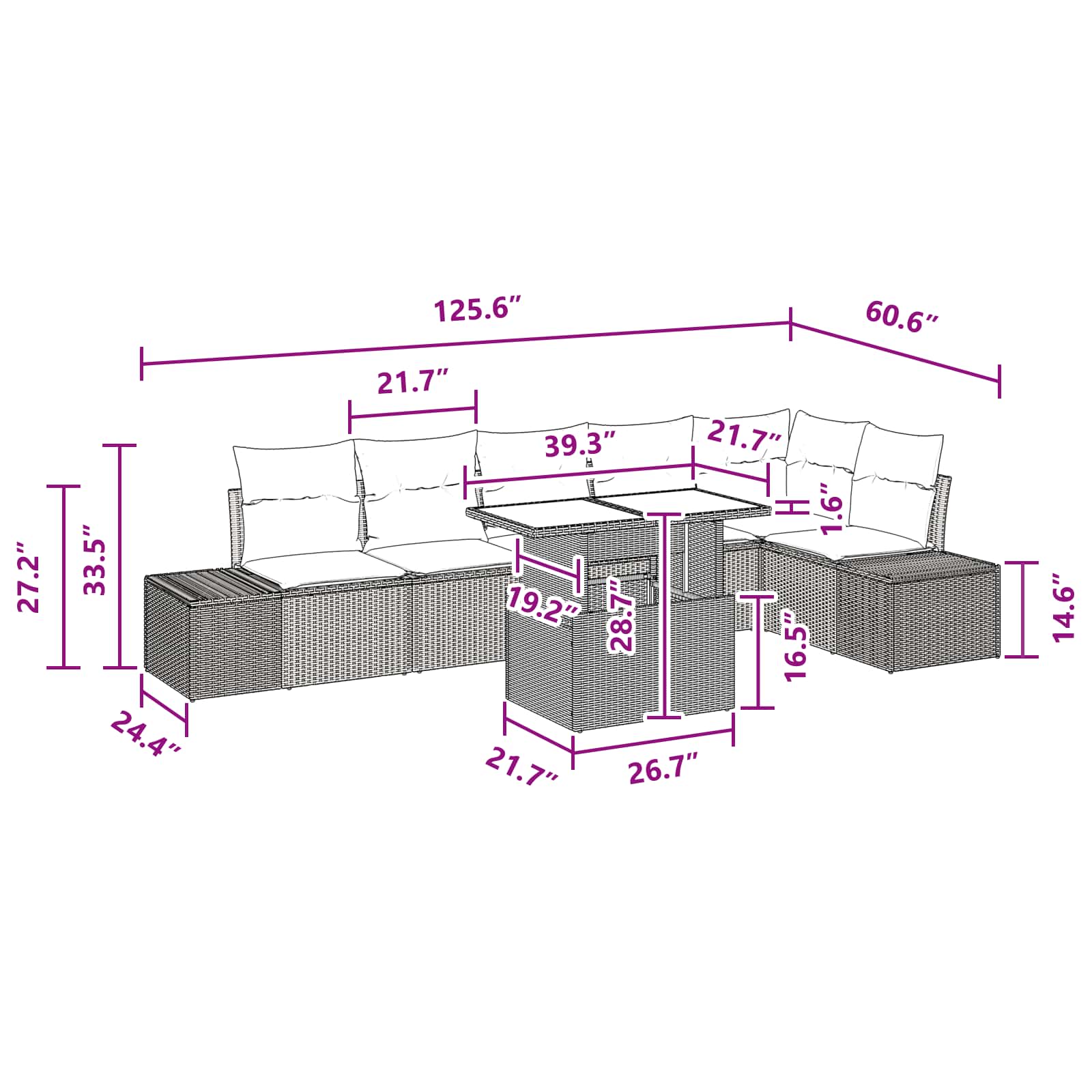 Havesofa Sæt med pude 7 pcs Brun og Rød polyrattan