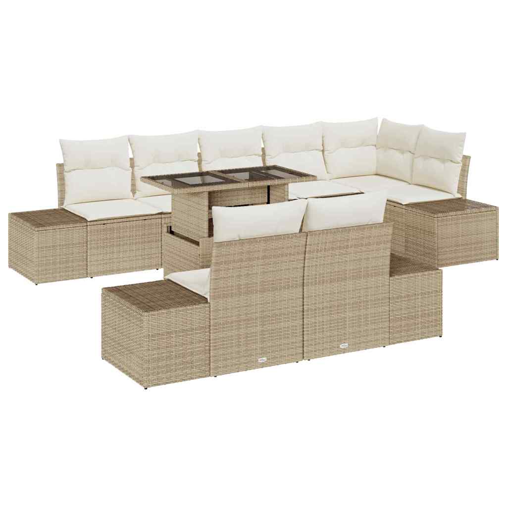 Havesofa Sæt med pude med opbevaring 9 pcs beige og cremefarvet