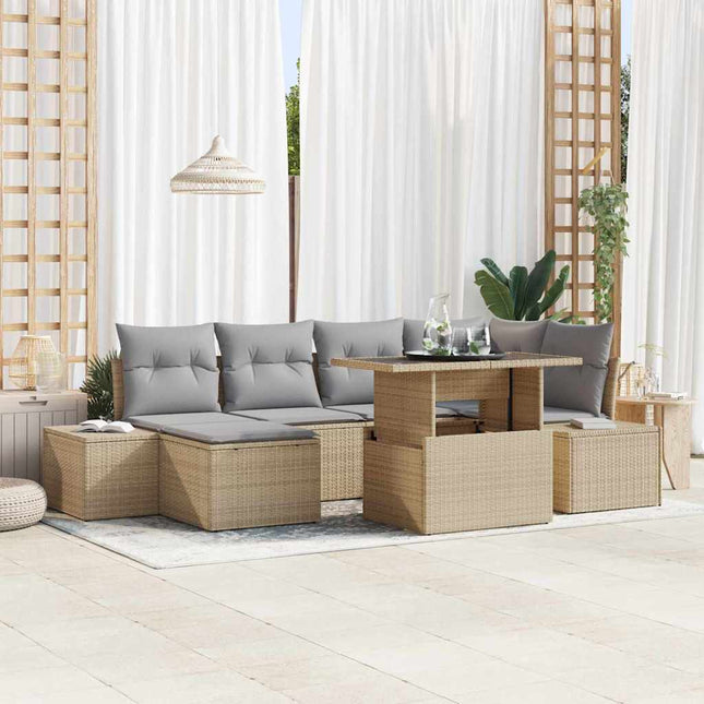 Havesofa Sæt 7 stk. Beige og lys grå polyrattan