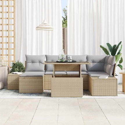 Havesofa Sæt 7 stk. Beige og lys grå polyrattan