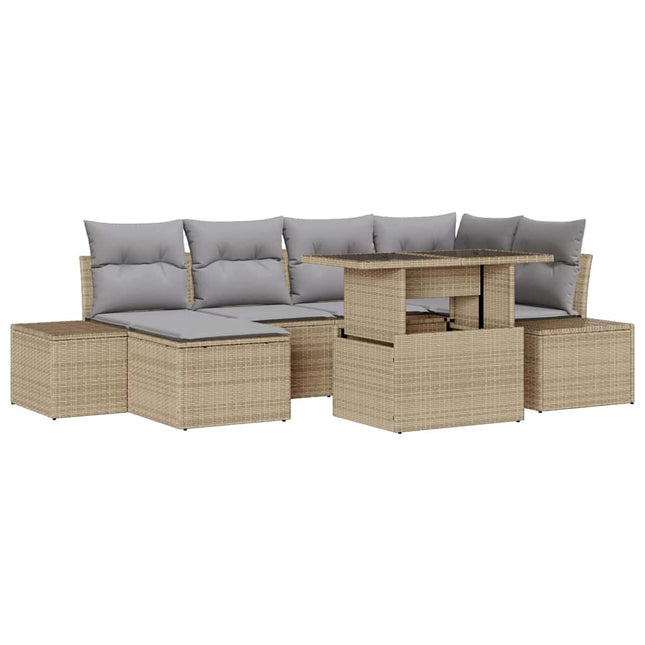 Havesofa Sæt 7 stk. Beige og lys grå polyrattan
