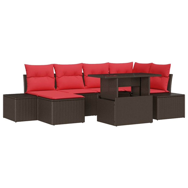 Havesofa Sæt 7 stk. Brun og Rød polyrattan