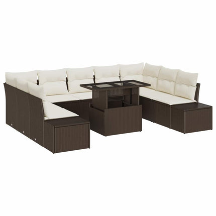 Havesofa Sæt 10 stk. Brun og Creme polyrattan