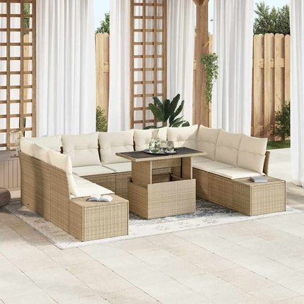 Havesofa Sæt 10 stk. Beige og creme polyrattan