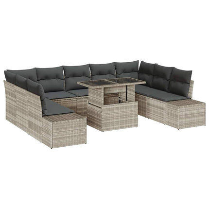 Havesofa Sæt 10 stk. Lysegrå polyrattan