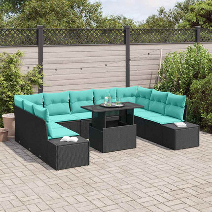 Havesofa Sæt 10 stk. Sort og Blå polyrattan