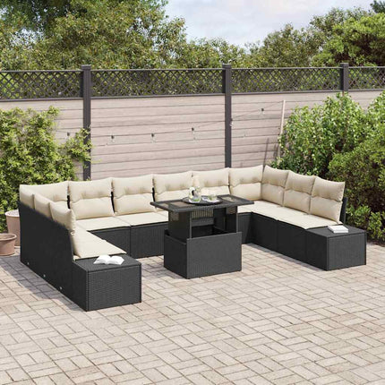 Havesofa Sæt 11 stk. Sort og Cream polyrattan