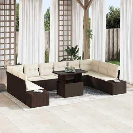 Havesofa Sæt 11 stk. Brun og Creme polyrattan