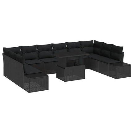 Havesofa Sæt med pude med opbevaring 11 pcs Sort