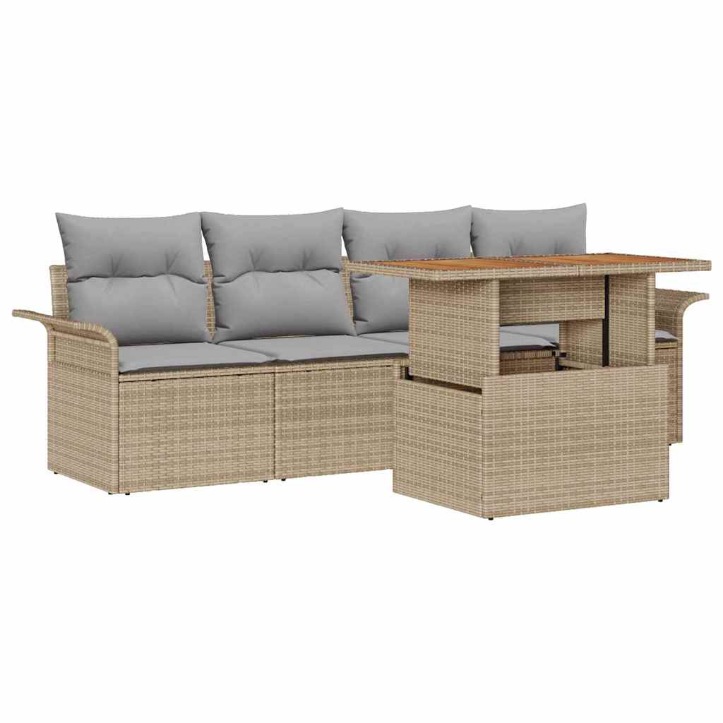 Havesofa Sæt med pude 5 pcs Beige og lys grå polyrattan