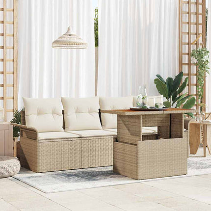Havesofa Sæt med pude 5 pcs Beige og creme polyrattan