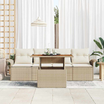 Havesofa Sæt med pude 5 pcs Beige og creme polyrattan